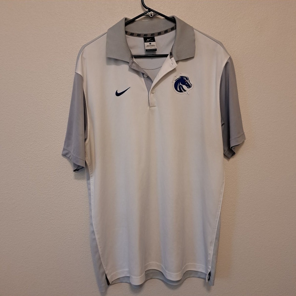 Nike Dri-FIT Boise State Broncos Polo Shirt Mens Large White Grey BSU NCAA